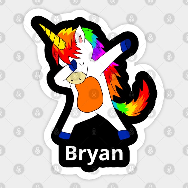 Bryan First Name Personalized Dabbing Unicorn Sticker by chuhe86